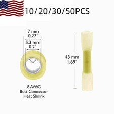 10/50PCS Waterproof Wire Butt Crimp Connector Heat Shrink Yellow 8AWG Terminals