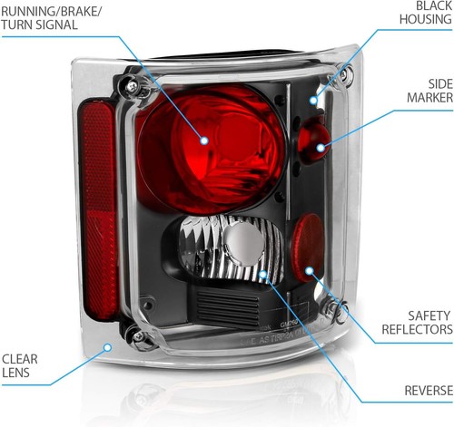 Black Housing Tail Lights Assembly Set for 1973-1991 Chevy GMC Full Size 1500 25 - Picture 7 of 8