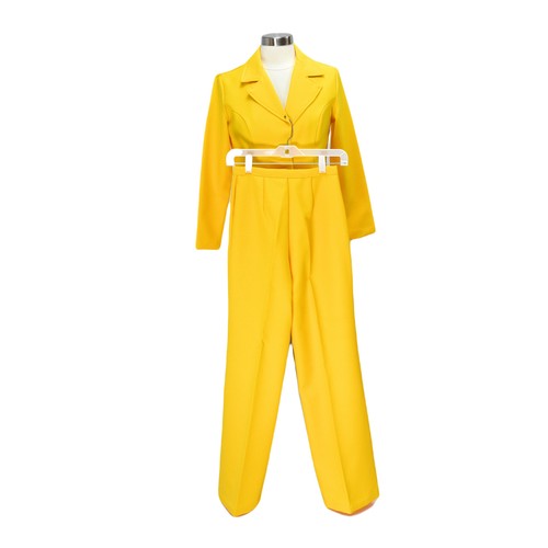 70s Vintage Stop Sign Yellow High Waist Flare Leg Pant Suit Womens 4 JC Penney - Picture 3 of 8