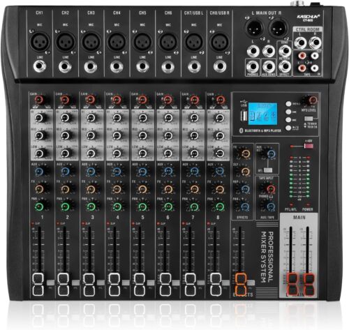 8 Channel Professional audio mixer,Audio Mixer,DJ Mixers with 48V Phantom EQ MP3