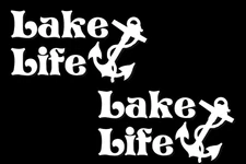 Lake Life Anchor Two 7" White Vinyl Decals Car Truck Boat Trailer Laptop Windows