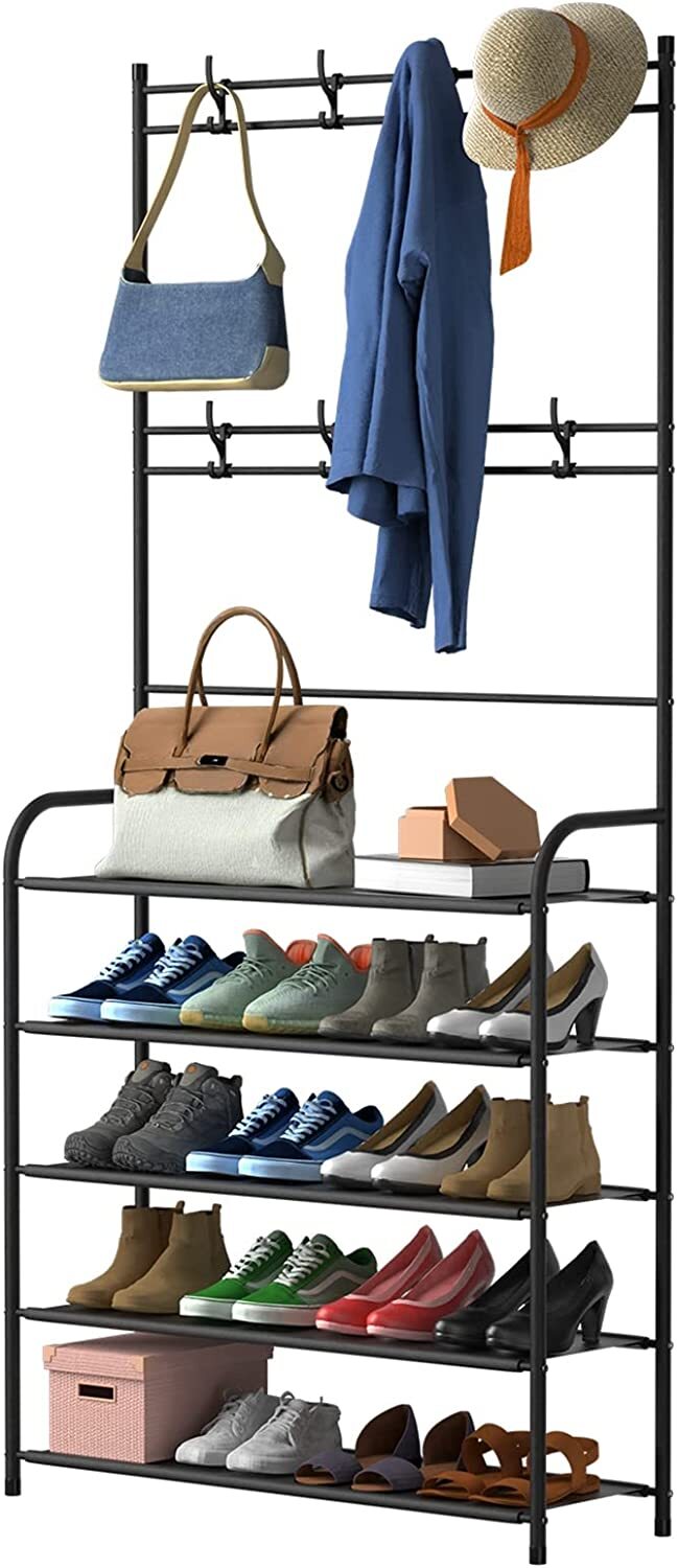 5Tier Coat Hat Shoes Rack Hall Tree Shoe Shelf Organizer Storage Bench