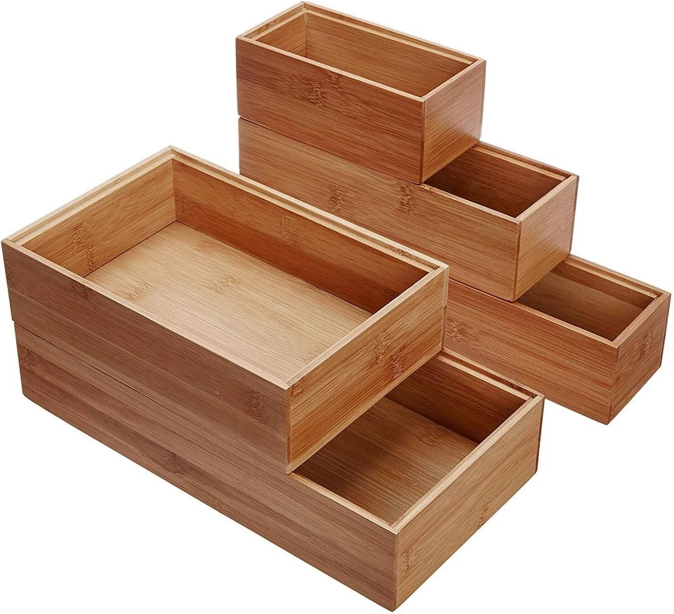 Cajas organizadoras de cajones de madera de bambú Lipper International 88005, juego de 5 piezas Foto 2 de 3