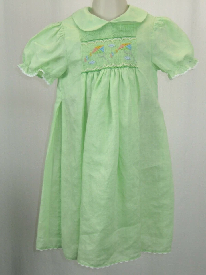 Niñas Vestido Verde Smocking 2T Colecciones Rosalina Pascua Primavera Vacaciones Cometas Foto 2 de 4