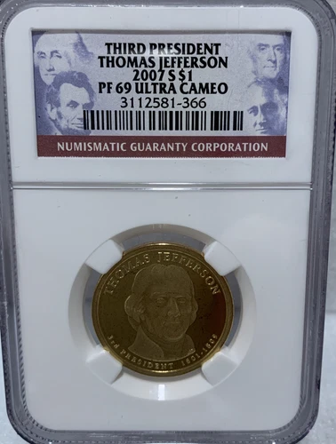 2007 S Proof Presidential Dollar - NGC PF69 Ultra Cameo - Thomas Jefferson 366