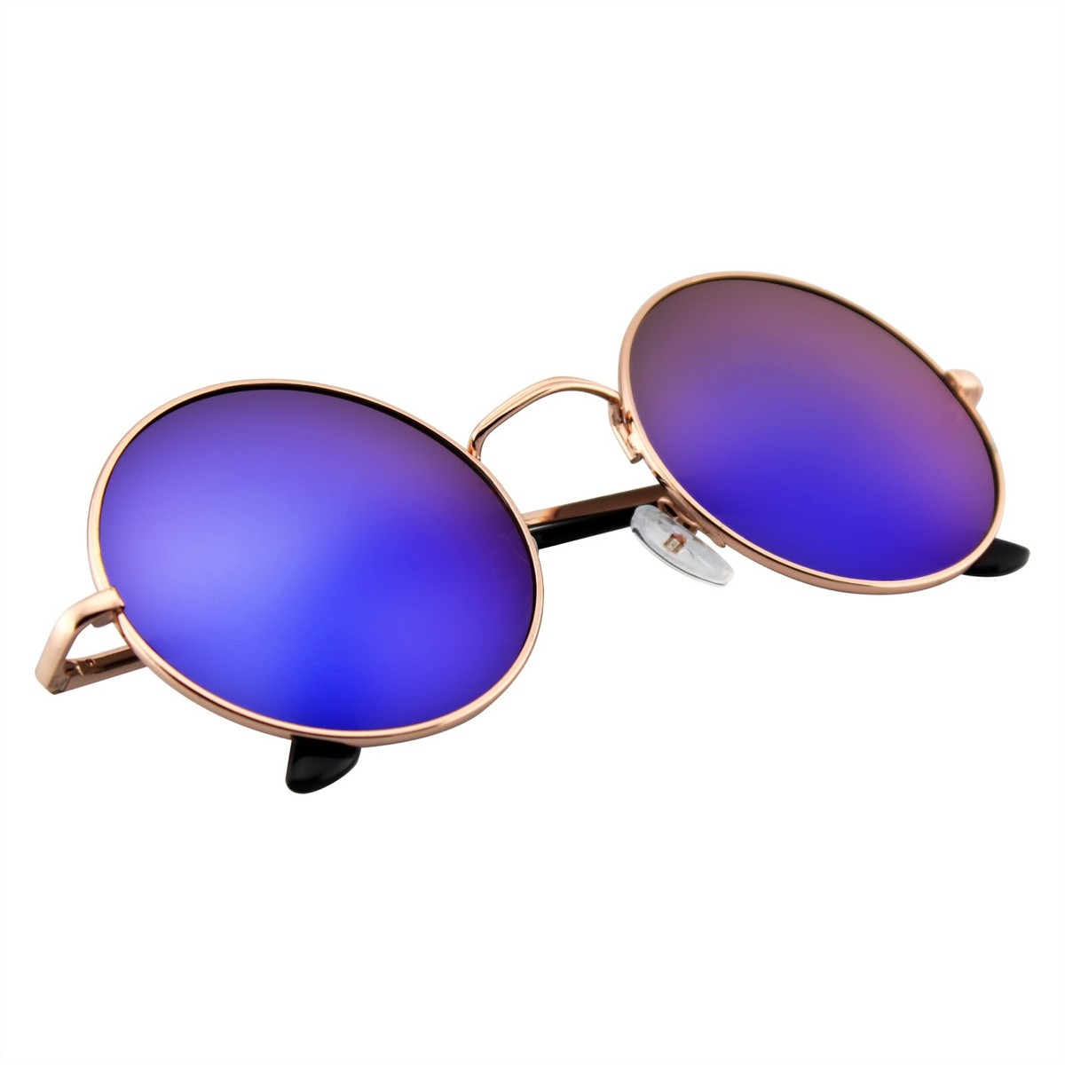 Round Hippie Sunglasses – John Lennon Style Tinted Lenses – UV 400 Protection, Unisex, Purple Blue Frame