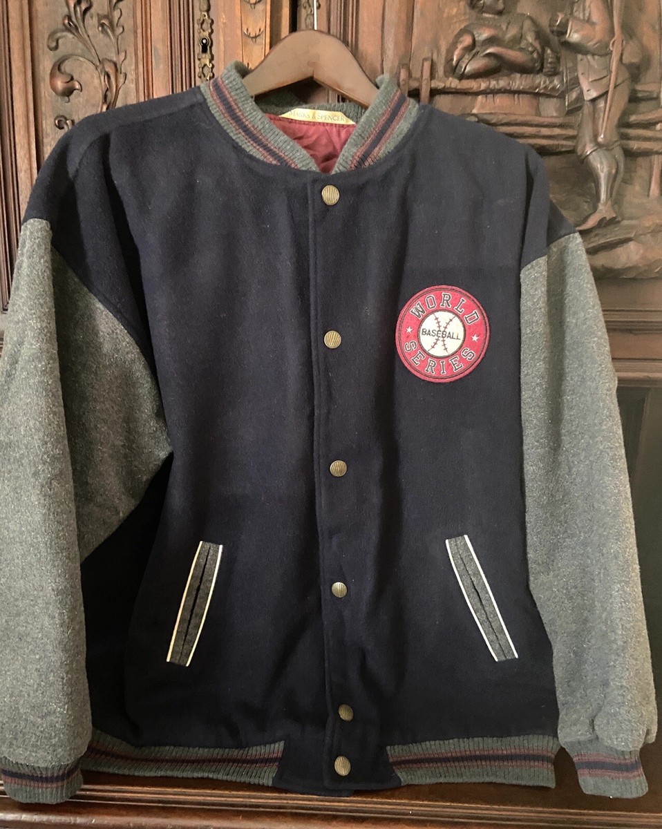 Marks & Spencer Baseball Coat Jacket Varsity Wool Men's Large Navy