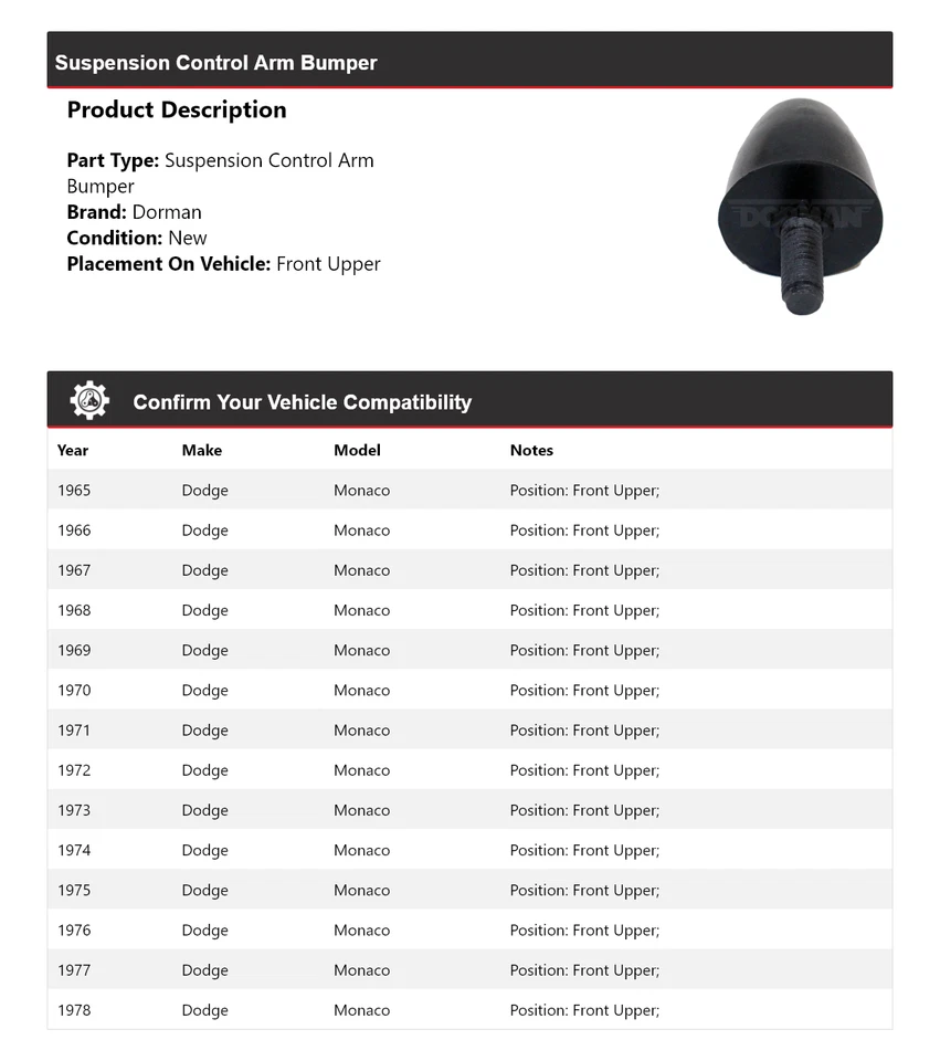 Передний верхний бампер рычаг управления подвеской для Dodge Monaco Dorman 1965-1978 годов выпуска 1966 - Изображение 2 из 4