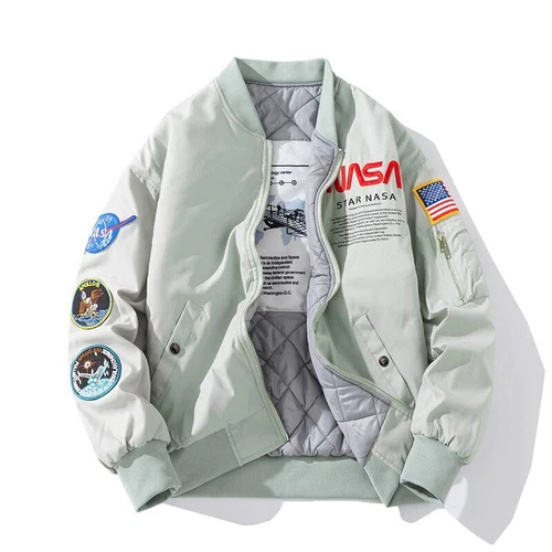 Men Winter Flight Jacket NASA Style Bomber Coats Ma1 Pilot Army Jacket Outwear - Picture 5 of 26