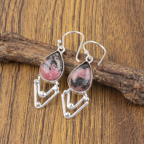 Black Rhodonite 925 Silver Bezel Set Engagement Mothers day Boho Unique Earrings