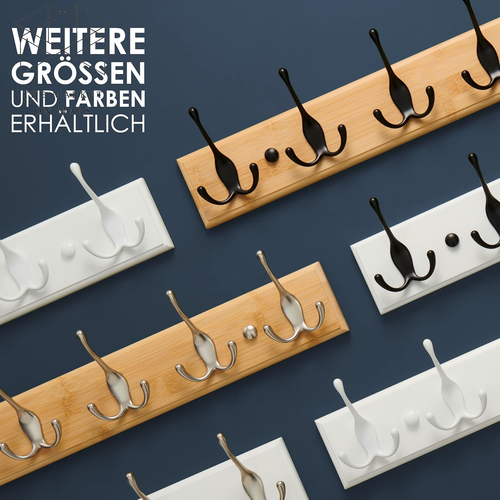 LARHN Garderobenhaken Weiß - Garderobenleiste Weiß Mit 6 Haken - 59 Cm - Kleider - Bild 7 von 8