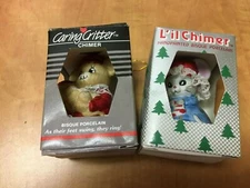 Jasco Lil Chimer & Caring Critter Chimer Ornaments Bisque Porcelain  Lot of 2