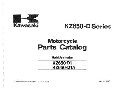 #ad Kawasaki parts manual book 1978 KZ650 D1 amp; KZ650 D1A $19.50