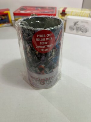MARVEL 2001. ULTIMATE SPIDERMAN TIN PENCIL CUP  WITH HIDDEN COMPARTMENT