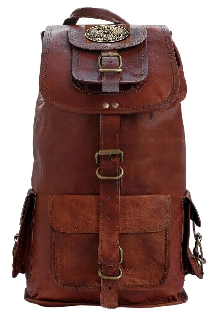 20" Goat New Design Leather Backpack Bag Laptop Rucksack Vintage Travel Men