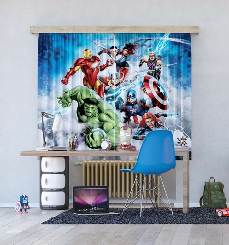 Pair of ready made Marvel curtains children's bedroom Avengers design 180x160cm  - Picture 1 of 8