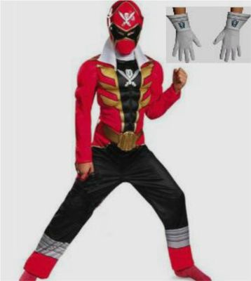 Power Rangers Super Megaforce Size 4-6 Sm Red Muscle Costume Child New & Gloves