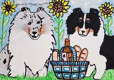 Shetland Sheepdog POP Art Print Artist KSams 4x6 SHELTIE Picnic blue merle tri