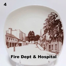 Figgjo Norway Wall Plate Scene Fire Dept & Hospital  8"D VTG Brown White