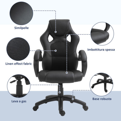 HOMCOM Sedia da Ufficio Poltrona Gaming Altezza Regolabile Girevole Ergonomica - Foto 8 di 10