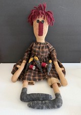 Handmade Raggedy Ann w Crows Folk Art Primitive Stuffed Doll - 24 inches