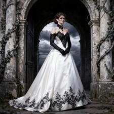 Gothic Black White Wedding Dress Bridal Gowns Sweetheart Lace-Up Corset Vintage