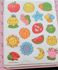 Vintage Hallmark Stickers Happy Fruit Flower Sun Snail Frog Star 1 Sheet READ