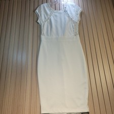 Trixxi White Lace Sheath Dress Size 7 Cap Sleeve Keyhole Back 86F55887CR