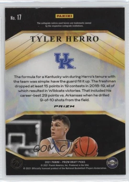 2021-22 Panini Prizm Draft Picks Brilliance White Sparkle Prizm Tyler Herro #17 - Image 2 of 2