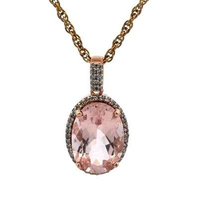 Designer 10k Rotgold großer ovaler rosa Morganit Diamant Akzente Heiligenschein Anhänger