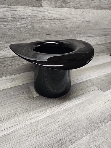 Large Black Hand Blown Art Glass Top Hat Ice Bucket Vase Blenko? 11-1/2"