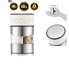 Twin Dual Salt and Pepper Grinder, Stainless Steel w/Silicone Sleeve, White