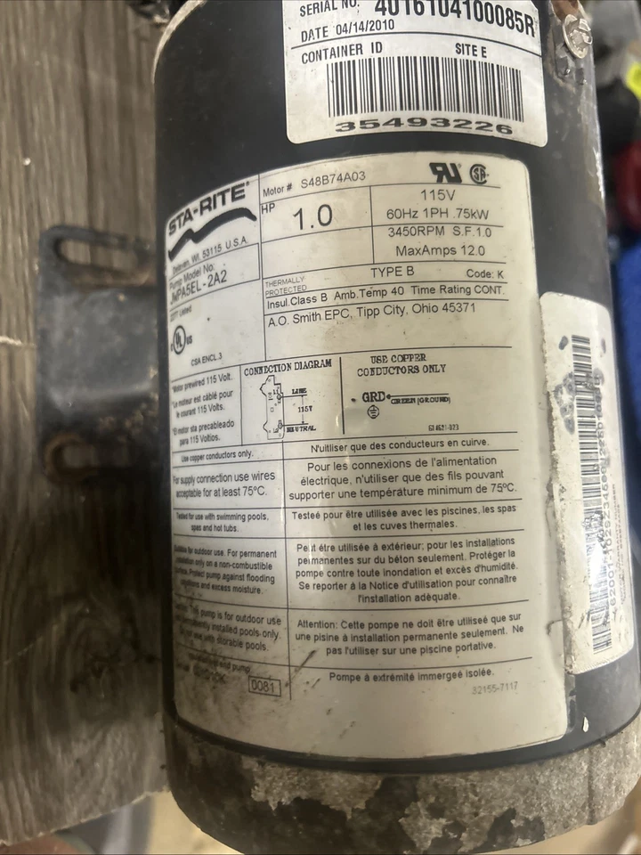 Bomba de piscina Sta-Rite 1 HP, 115V 12a #2r2 Foto 4 de 4