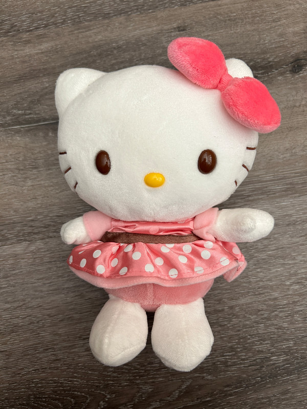 Hello Kitty Pink Polka Dot Dress Pink Bow 9" Plush Sanrio 2007 Doll