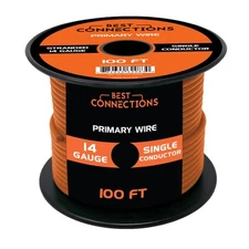14 Gauge Car Audio Primary Wire (100ft–Orange)– Remote, Power/Ground Electrical