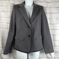 DKNY Women's Formal Blazer Sz 2 Jacket Charcoal Gray Black Trim Donna Karan NWOT