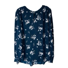 Loft blue white pink floral cottagecore preppy chiffon popover top medium