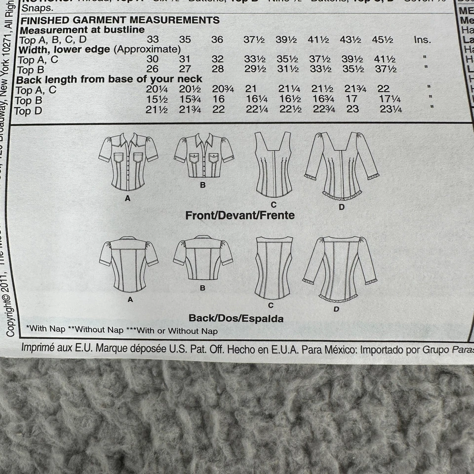 McCalls Sewing Pattern M6285 Womens Fitted Tops Size EE 14-20 Uncut - Image 4 of 4