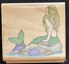 Hero Arts Rubber Stamp Mermaid Sea Shells Sitting on Rock Ocean Beach