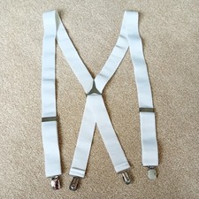 Men s White Suspenders, Thick Adjustable, One Size