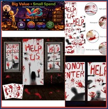 Halloween Window Cover Decorations Bloody Handprints Scary Silhouette Door