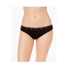 Bar III Embellished Grommet Hipster Bikini Bottom Ribbed Black L New