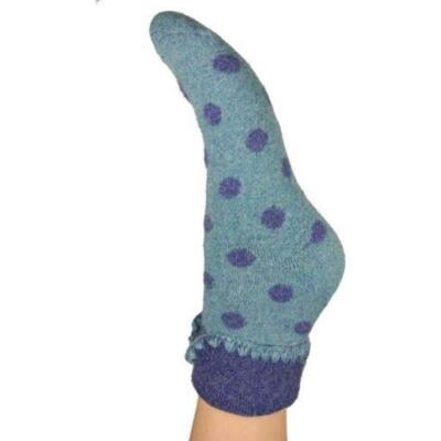 Damen-Bettsocken mit Bündchen superweiche Wollmischung UK 4 7 aquamarinblaue Punkte
