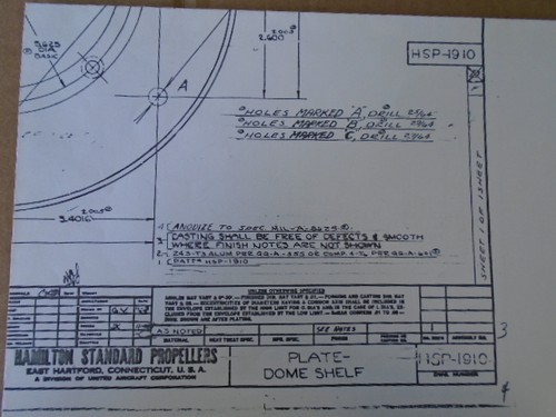 1 EA HAMILTON STANDARD PROPELLERS DOME SHELF PLATE DRAWING #HSP-1910