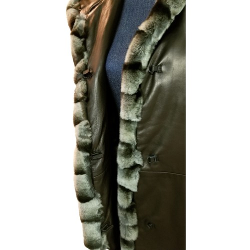 ✅NWT Tibor Black Leather Chinchilla Rex Rabbit Trim Convertible Insulated Coat! - Picture 6 of 22
