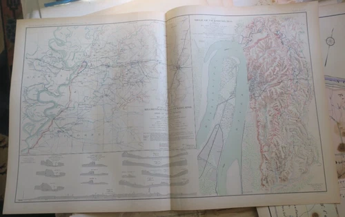 ORIG. 1893 Colored Civil War Map 36,JACKSON,VICKSBURG,GRANT'S ROUTES,SIEGE,RRs