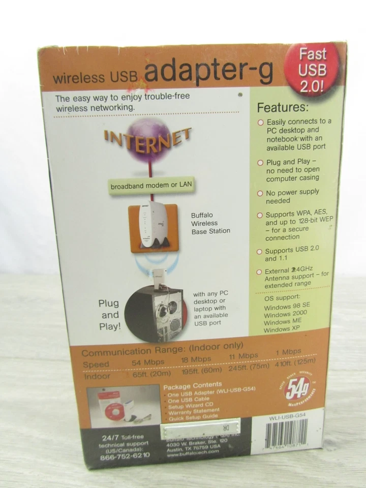 NEW/SEALED Buffalo Wireless USB Adapter 54 Mbps WLI2-USB2-G54 Airstation AOSS - Image 2 of 2