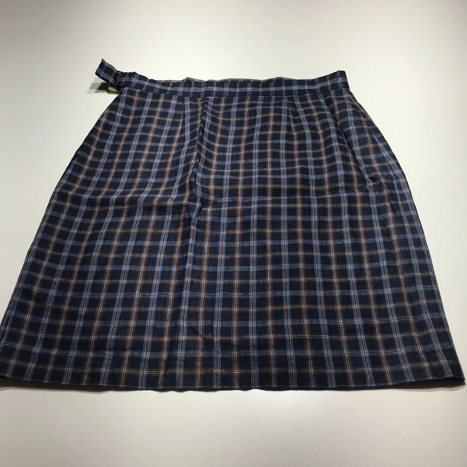 Маленькая изысканная юбка женская размер 12 клетчатая с боковой пряжкой 100% лен повседневная - Изображение 2 из 4