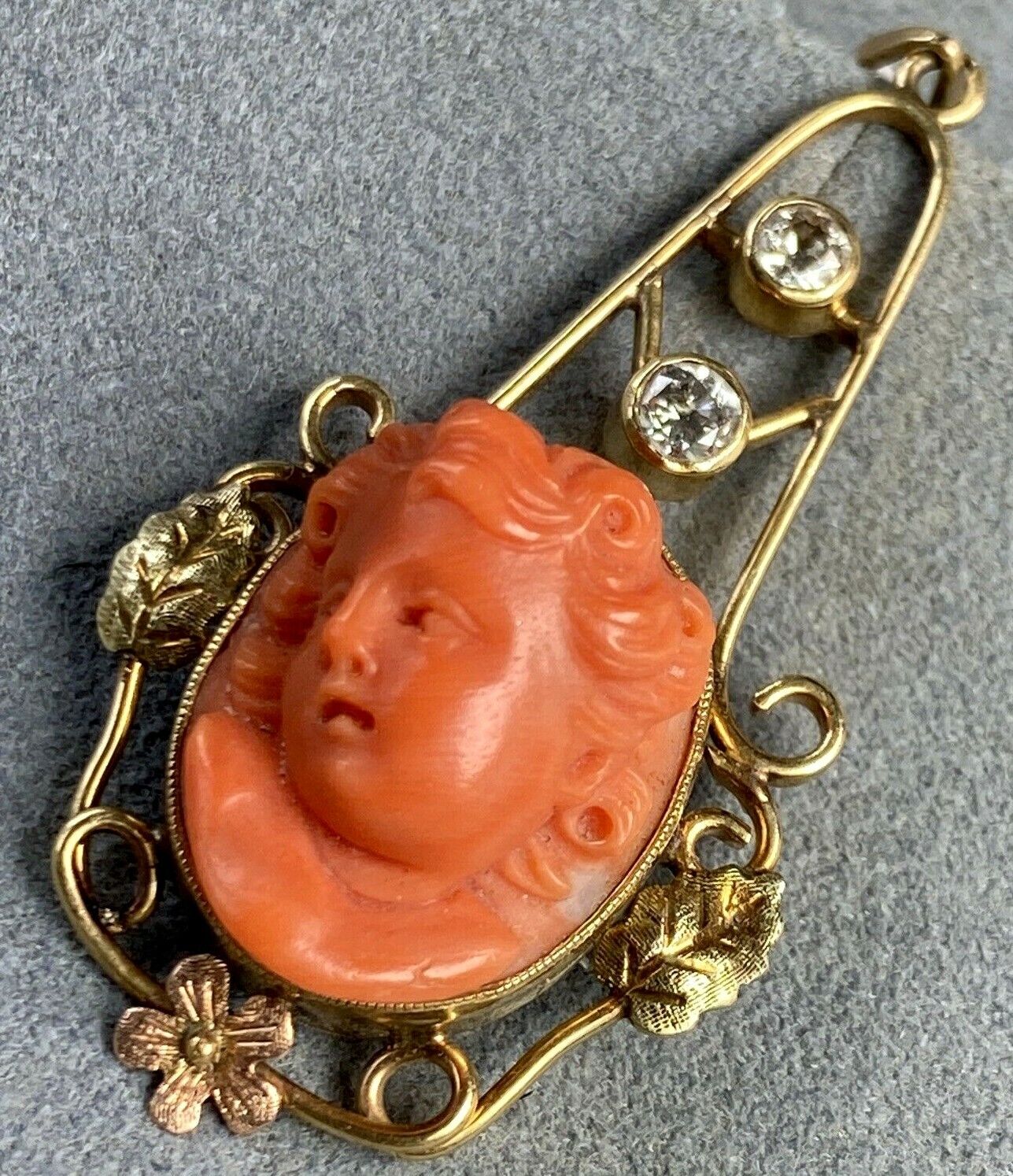 Diamond Orange Sciacca Coral Carved Child Cupid A… - image 7