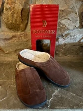 Isotoner Men's Slippers Suede Ergo Clog Medium 8-9 NEW in Box
